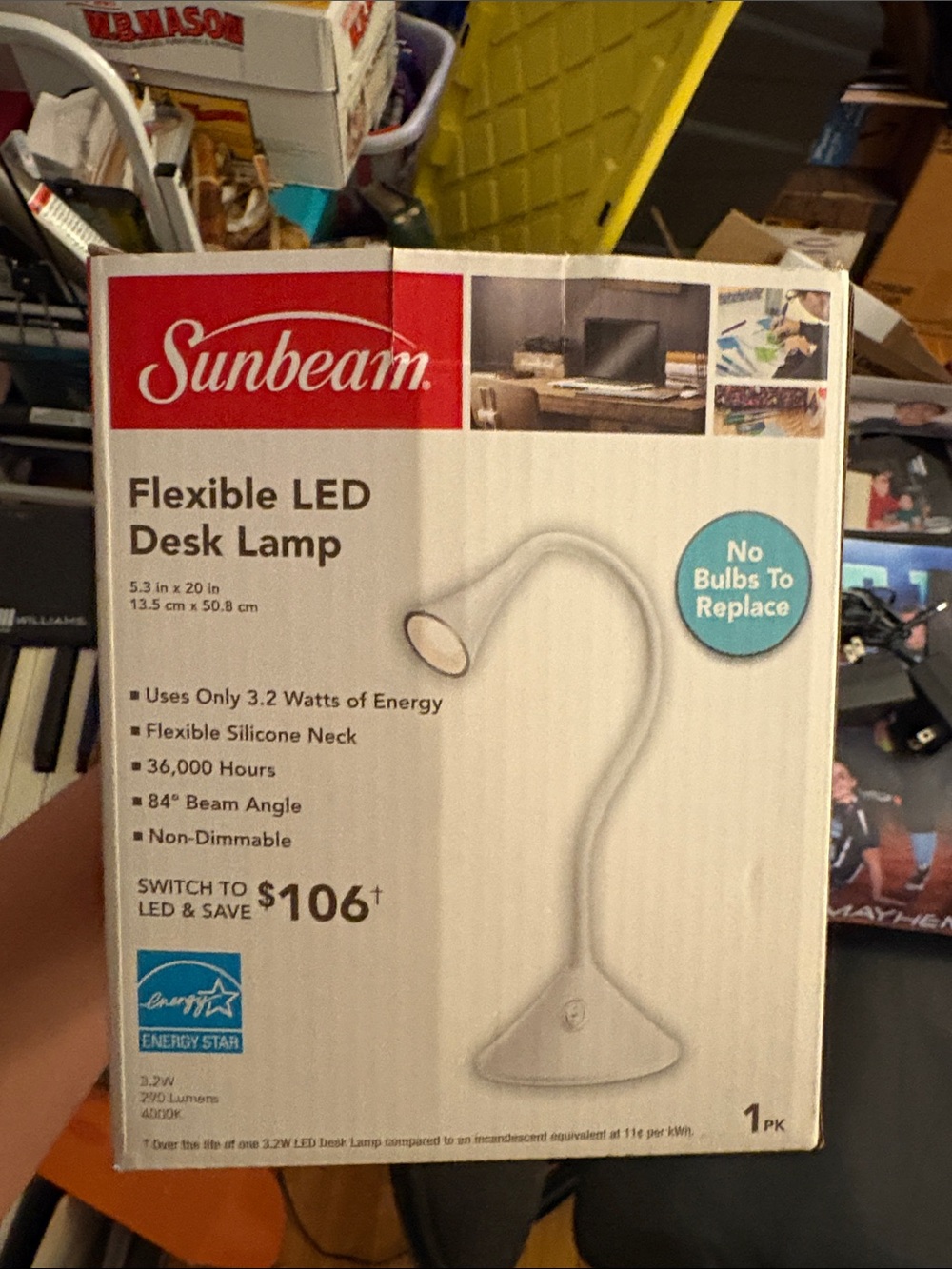 Sunbeam White Flexible LED Desk Lamp with Silicone Neck